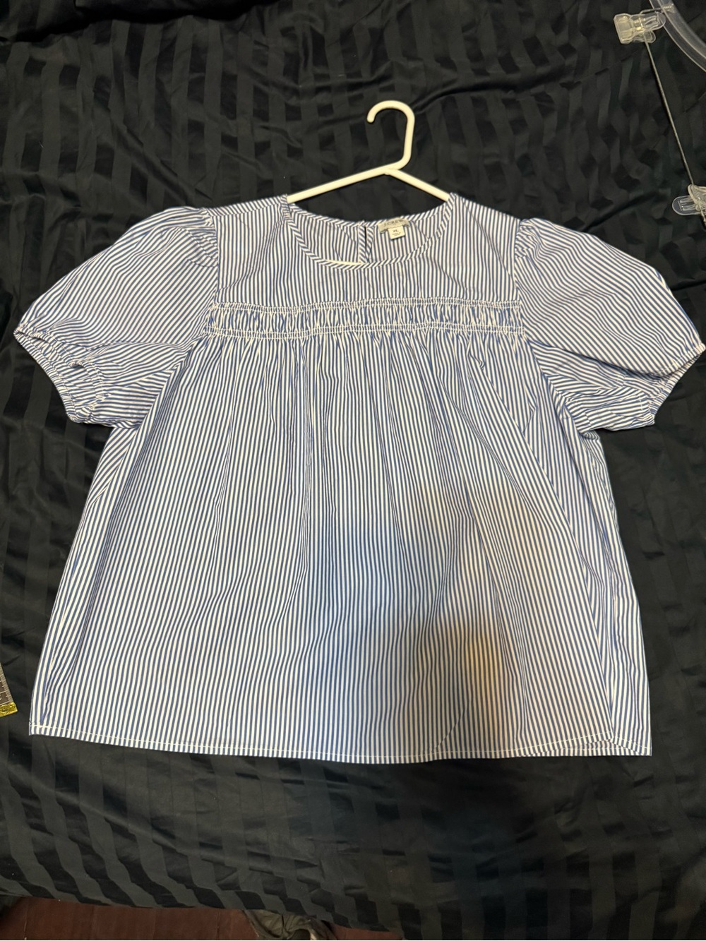 J. Crew Blue and White Vertical Stripe Blouse